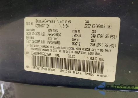 2005 Dodge Dakota St from USA, damaged, VIN 1D7HW28N65S133568